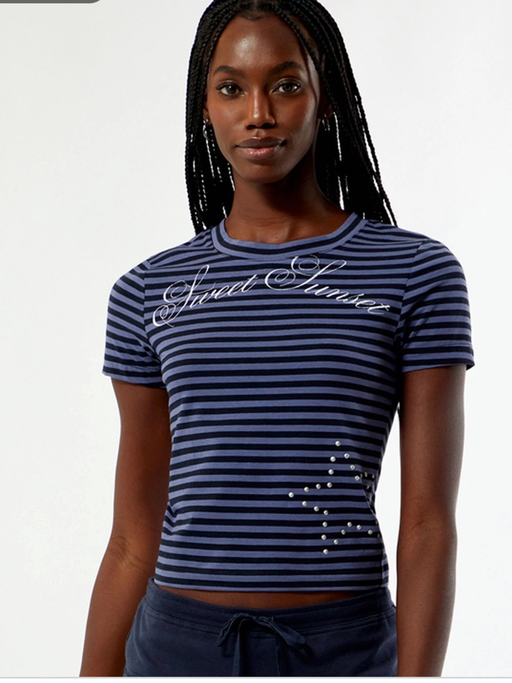 PacSun Navy and Black Striped 'Sweet Sunset' Short Sleeve Tee